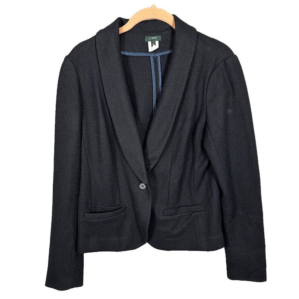 Womens J Crew Blazer Size 10 One Button Jacket Black Wool 2010 Long Sleeve Solid